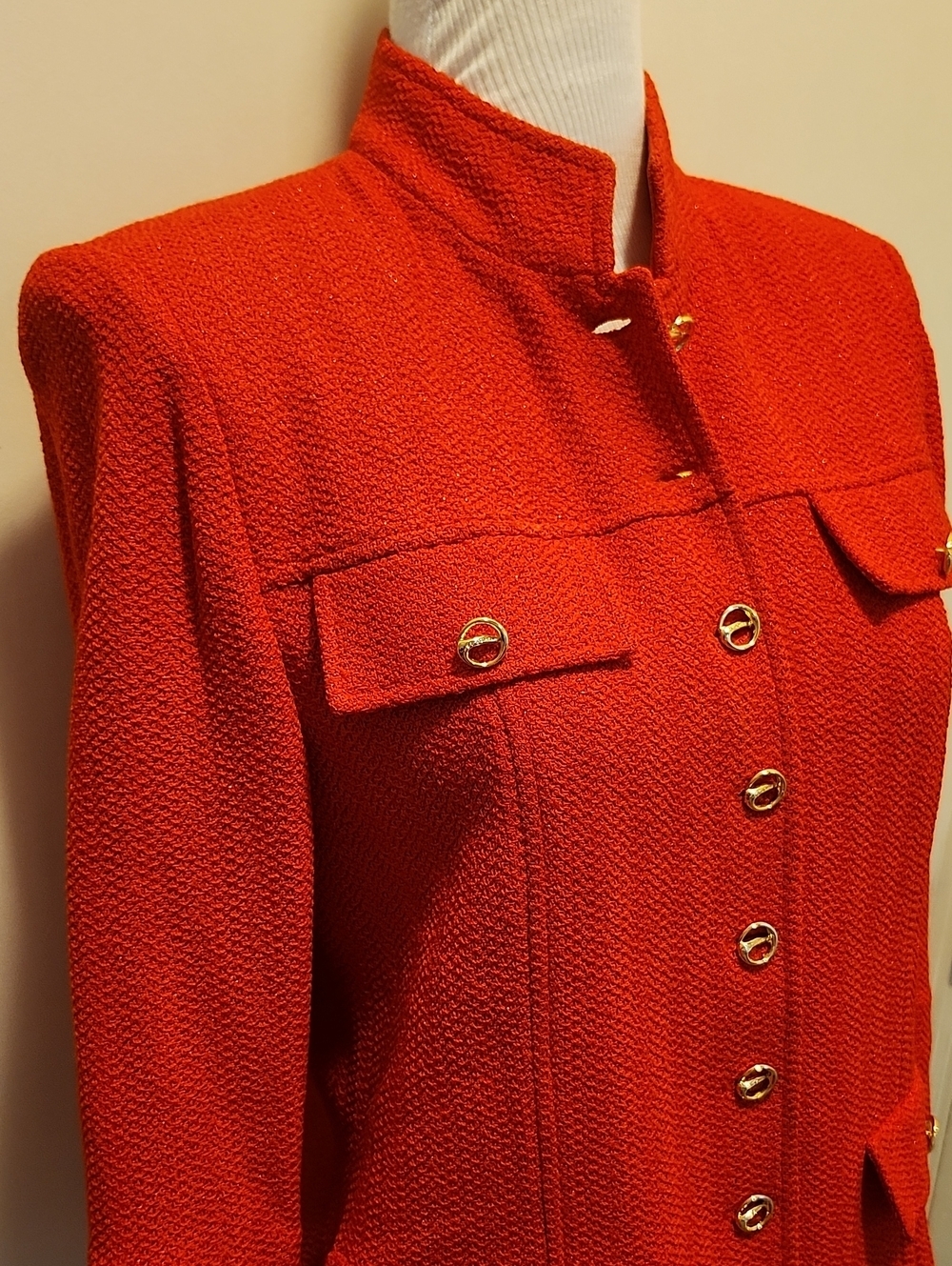 Vintage St. John Collection Jacket 6 Knit Blazer Red 3/4 Sleeve Cardigan - Picture 2 of 7